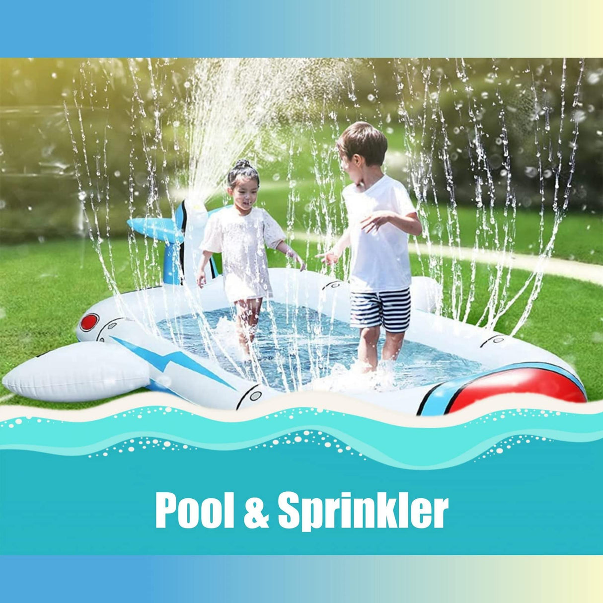 Inflatable Sprinkler Pools Spaceship Above Ground Water Pool Extra Large Thicker PVC Swimming Pool Splash Pad Outdoor and Indoor Play Mat Water Toys for Boys Girls (Spaceship)