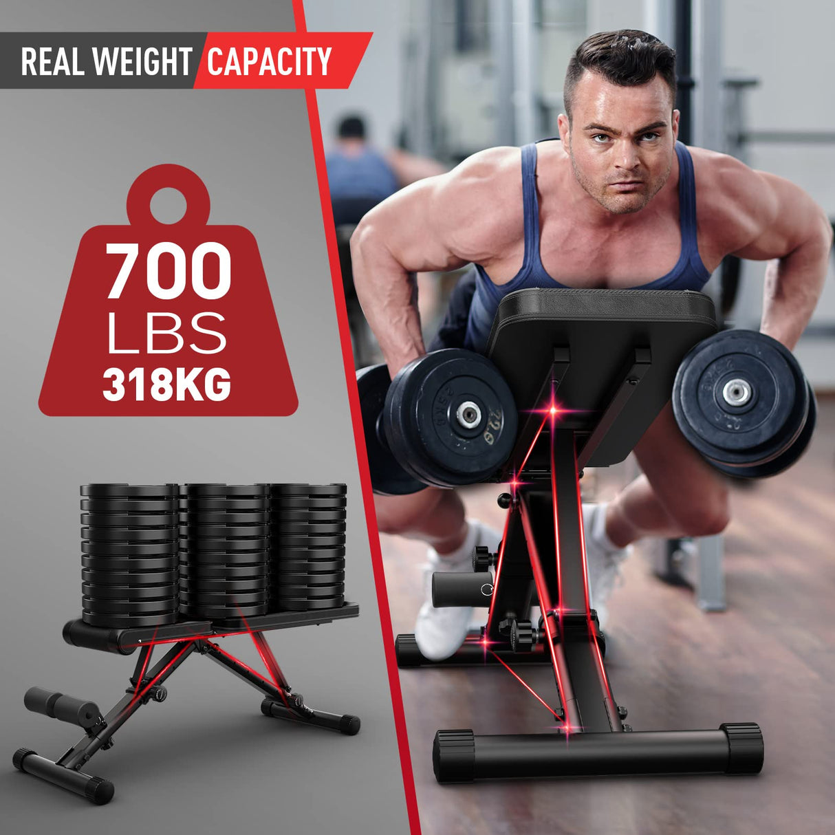 Adjustable Weight Bench - Foldable 700 Pounds Load Strength Training Benches for Full Body Workout Bench Press (With Fast Auto-lock Adjustments)