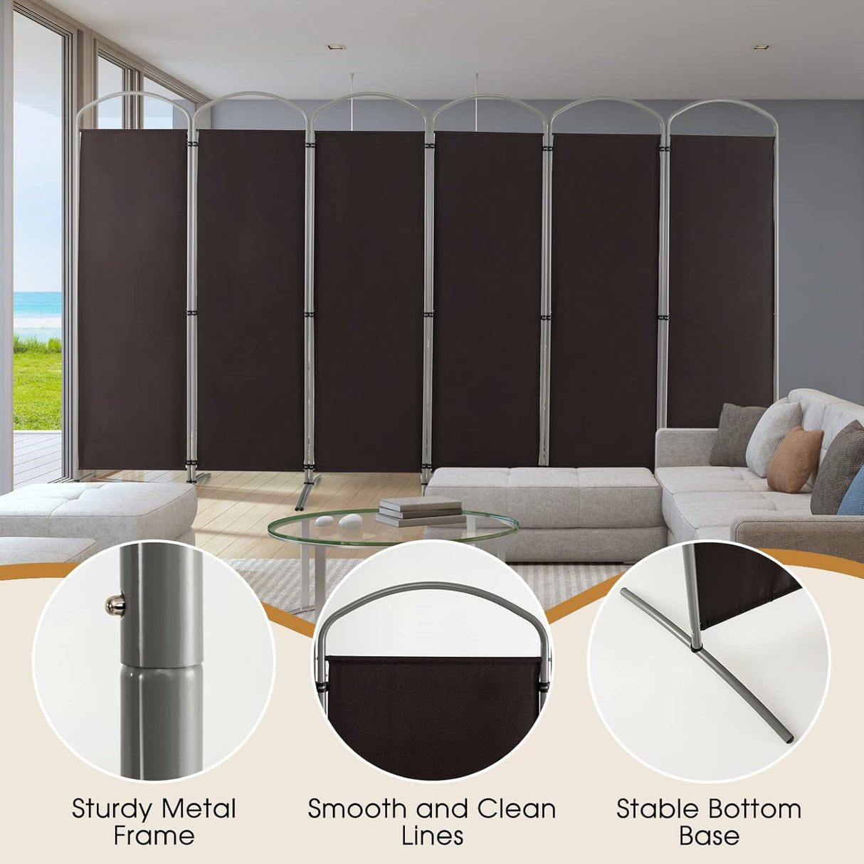 6-Panel Folding Room Divider, Privacy Screen, Portable Polyester Fabric Wall Divider and Separator, Freestanding Privacy Protection for Living Room, Bedroom, Office