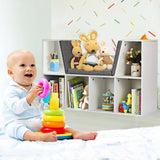 6-Cubby Kids Bookcase with Cushioned Reading Nook and Mat, Wooden Toys Books Storage Organizer Display Shelf, Storage Bookshelf with Seat for Children Girls & Boys, for Bedroom Living Room