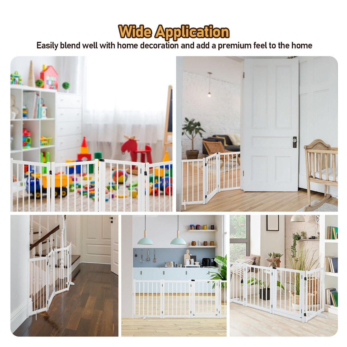 Wooden Pet Safety Gate Free Standing Walk Over Dog Gate,Retractable Puppy Playpen,Enclosure Security Fence for Dog Stair Doorway Barrier with Door Indoor,236CM Extra Width 80CM Tall,White