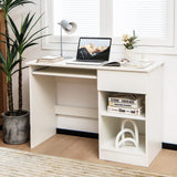 Computer Desk with Drawer, Wooden Study Writing Workstation Table with Pull-Out Keyboard Tray & Adjustable Storage Shelves, Modern Laptop PC Desk with CPU Stand for Bedroom & Small Space