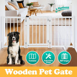 Freestanding Dog Gates with Walk Over Door,Pet Dog Gate Wooden,Foldable Dog Fence Pet Gate Puppy Safety Guard,Indoor Pet Playpen Cat Barrier Protection Net Stair Partition,White with 3 Panels