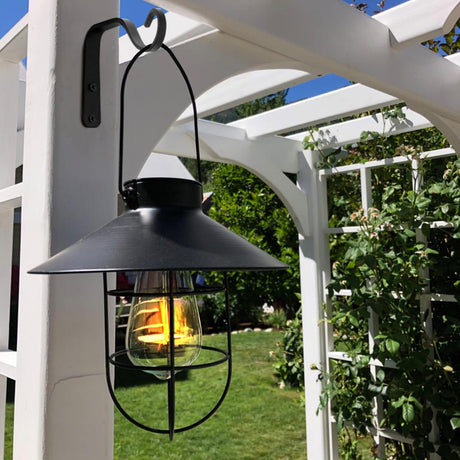 Outdoor Decorative Iron Wall Hanging Plant Bracket Wind Chime Hanger Lantern Hooks (Black, Set of 2)