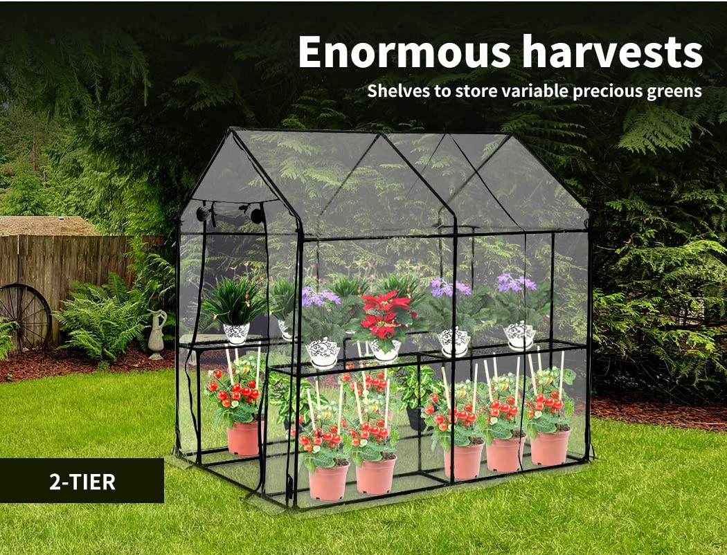 2 Tier Walk in Greenhouse Garden Shed PVC Cover Film Tunnel Green House