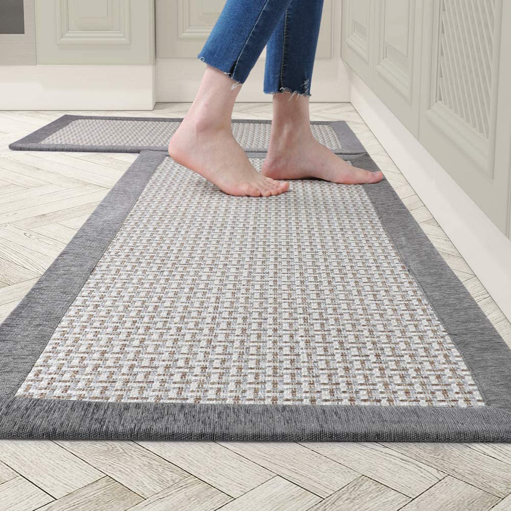 Kitchen Rugs and Mats Non Skid Washable, Absorbent Rug for Kitchen, Large Kitchen Floor Mats for in Front of Sink (Gray, 2PCS-(50x80cm+50x120cm))