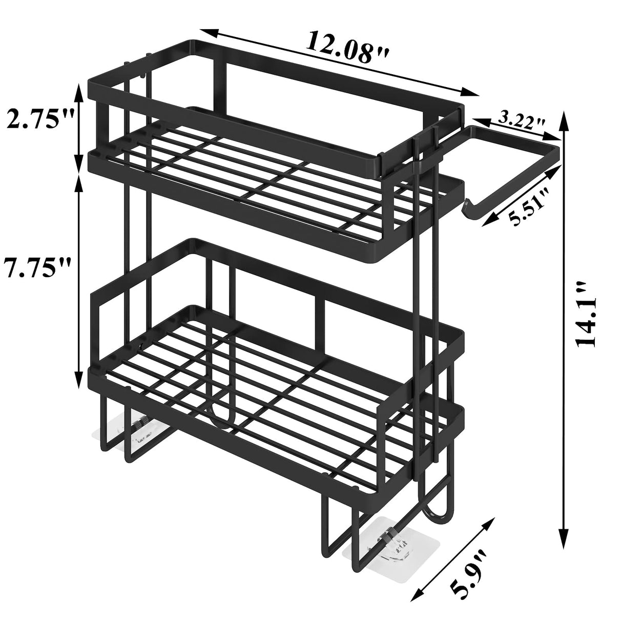 Bathroom Over The Toilet Storage Shelf, 2-Tier Bathroom Storage Organizer Shelves, Space Saver Small, Black