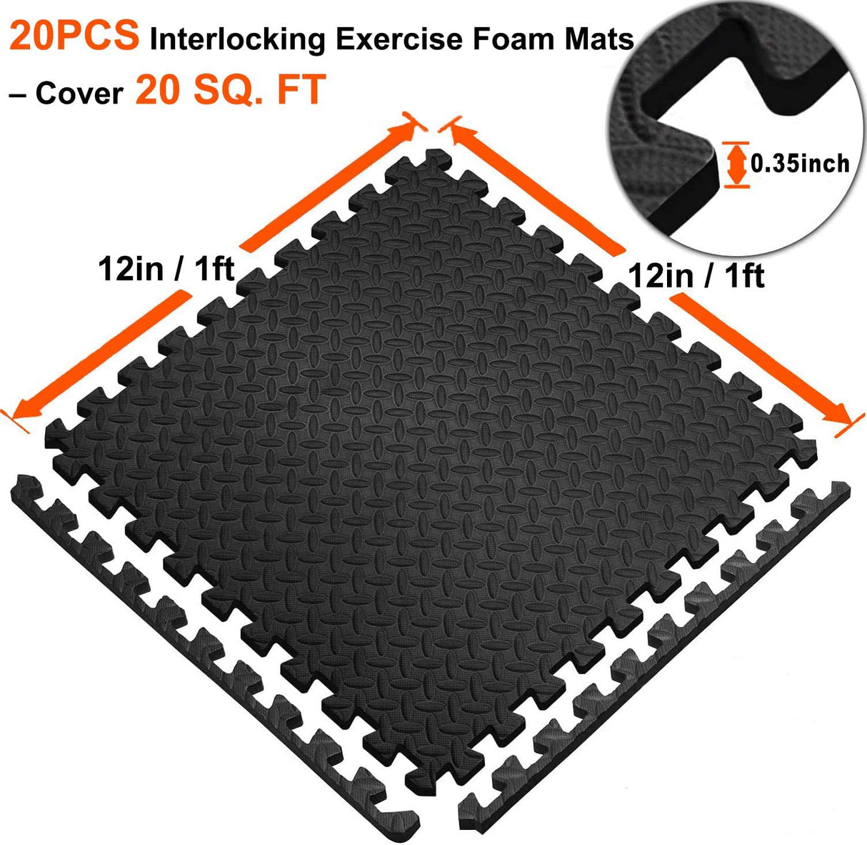 Exercise Mats Puzzle Foam Mats Gym Flooring Mat Cover 20 SQ.FT Interlocking Foam Mats with EVA Foam Floor Tiles for Home Gym Equipment Workouts