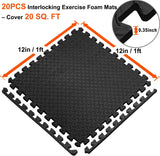 Exercise Mats Puzzle Foam Mats Gym Flooring Mat Cover 20 SQ.FT Interlocking Foam Mats with EVA Foam Floor Tiles for Home Gym Equipment Workouts