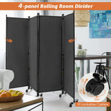 4-Panel Folding Room Divider, 1.73m Rolling Privacy Screen with Lockable Wheels, Portable Wall Divider and Separator, Freestanding Privacy Protection for Living Room, Bedroom, Office