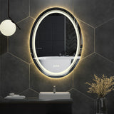 LED Lighted Bathroom Mirror, 600 X 800 mm Frontlit and Backlit Mirror Bathroom Vanity Mirror Oval Demister Bathroom Mirror Wall Mounted Makeup Mirror with Defogger and Dimmer