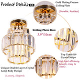 Mini Chandelier Crystal Chandeliers Lighting Flush Mount Ceiling Light Double-Layers Crystal Modern Chandelier Lighting Fixture for Bedroom Hallway Bar Kitchen Bathroom(Gold)