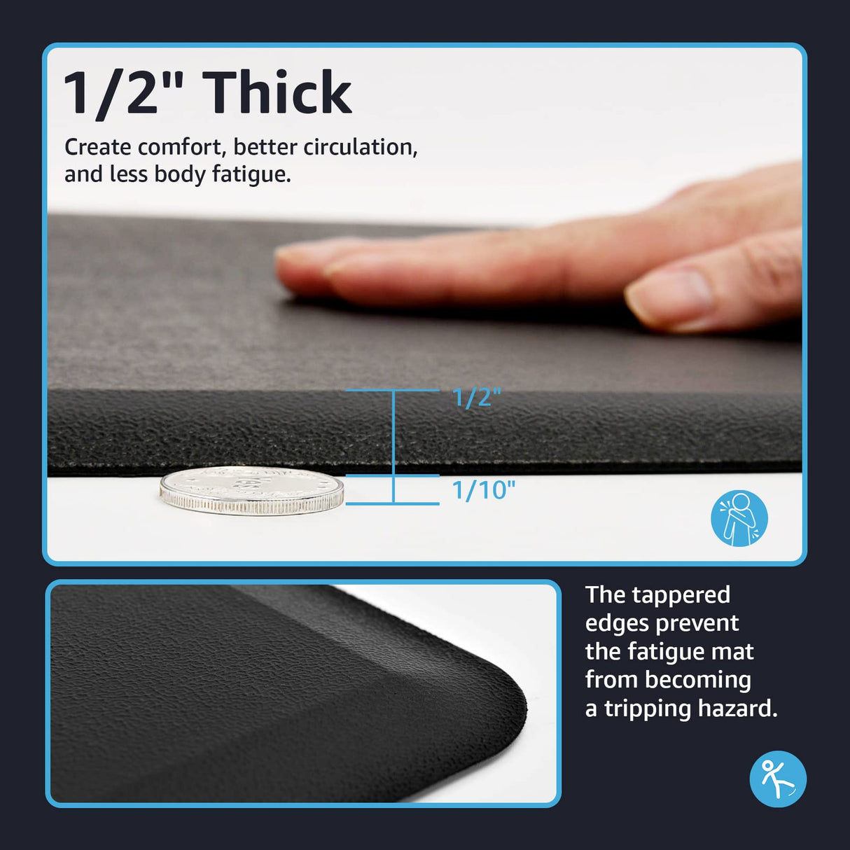 Anti Fatigue Mat Kitchen, Non-Slip Cushioned Kitchen Rugs Comfort Standing Mats for Kitchen, Floor, Office, Sink, Laundry, 71x44x1.2 CM, Black