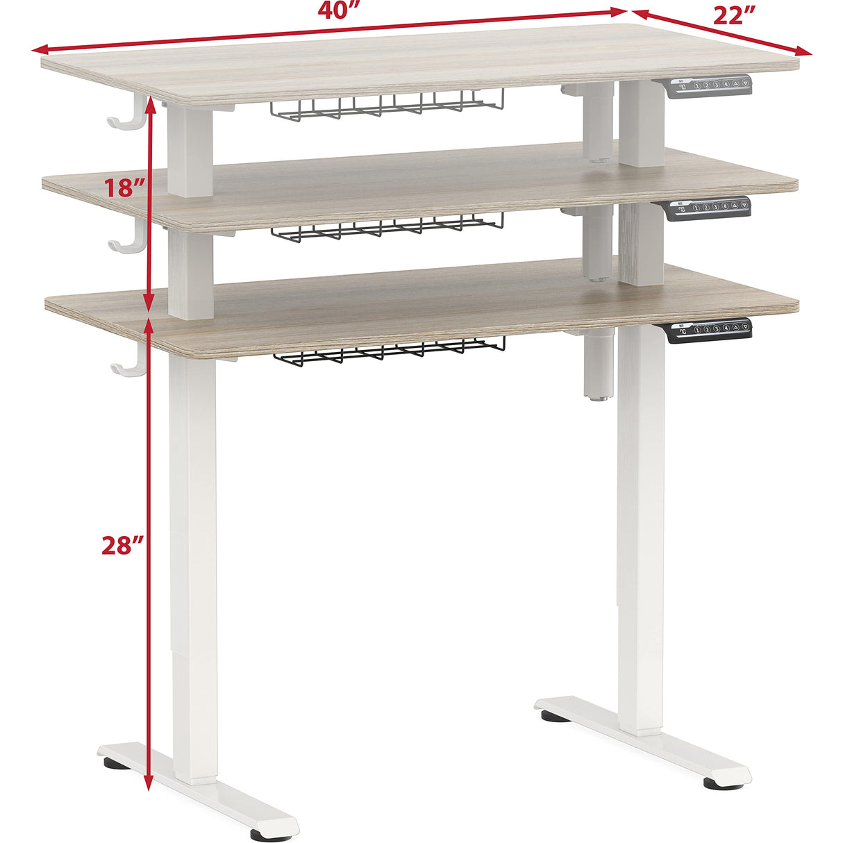 Height Adjustable Electric Standing Desk, 40 x 22 Inches Stand up Table, Ergonomic Home Office Desk with Memory Controller, White Frame and Maple Top