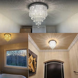 Mini Crystal Ceiling Light, 4-Light LED Crystal Chandelier Light Fixture, H 31CM x W 30CM Flush Mount Crystal Ceiling Lamp for Bedroom, Hallway, Kitchen, Living Room (Bulbs Not Included)