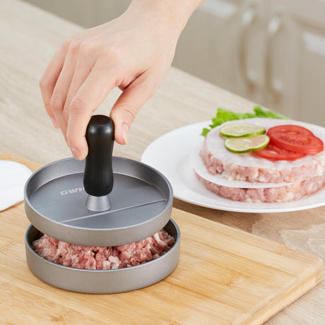 Burger Press, Non-Stick Burger Press Aluminum Hamburger Patty Maker with 100 Wax Papers for BBQ Grill