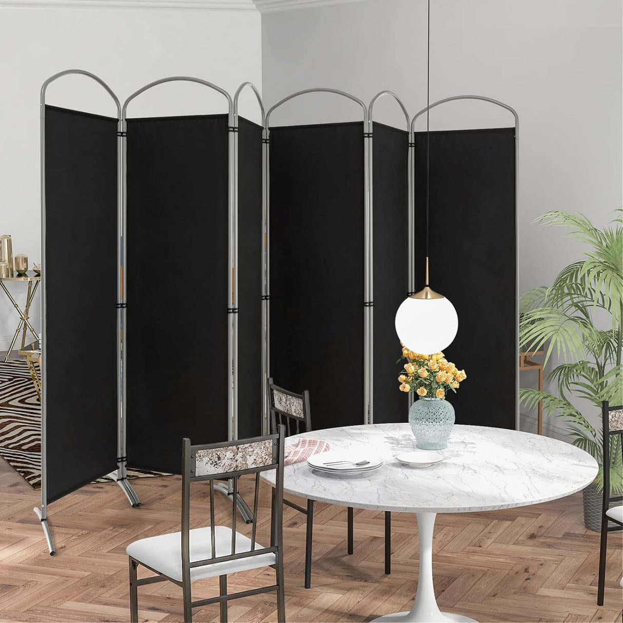 6-Panel Folding Room Divider, Privacy Screen, Portable Polyester Fabric Wall Divider and Separator, Freestanding Privacy Protection for Living Room, Bedroom, Office