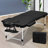 Massage Table 75cm Portable Aluminium 2 Fold Black Treatment Beauty