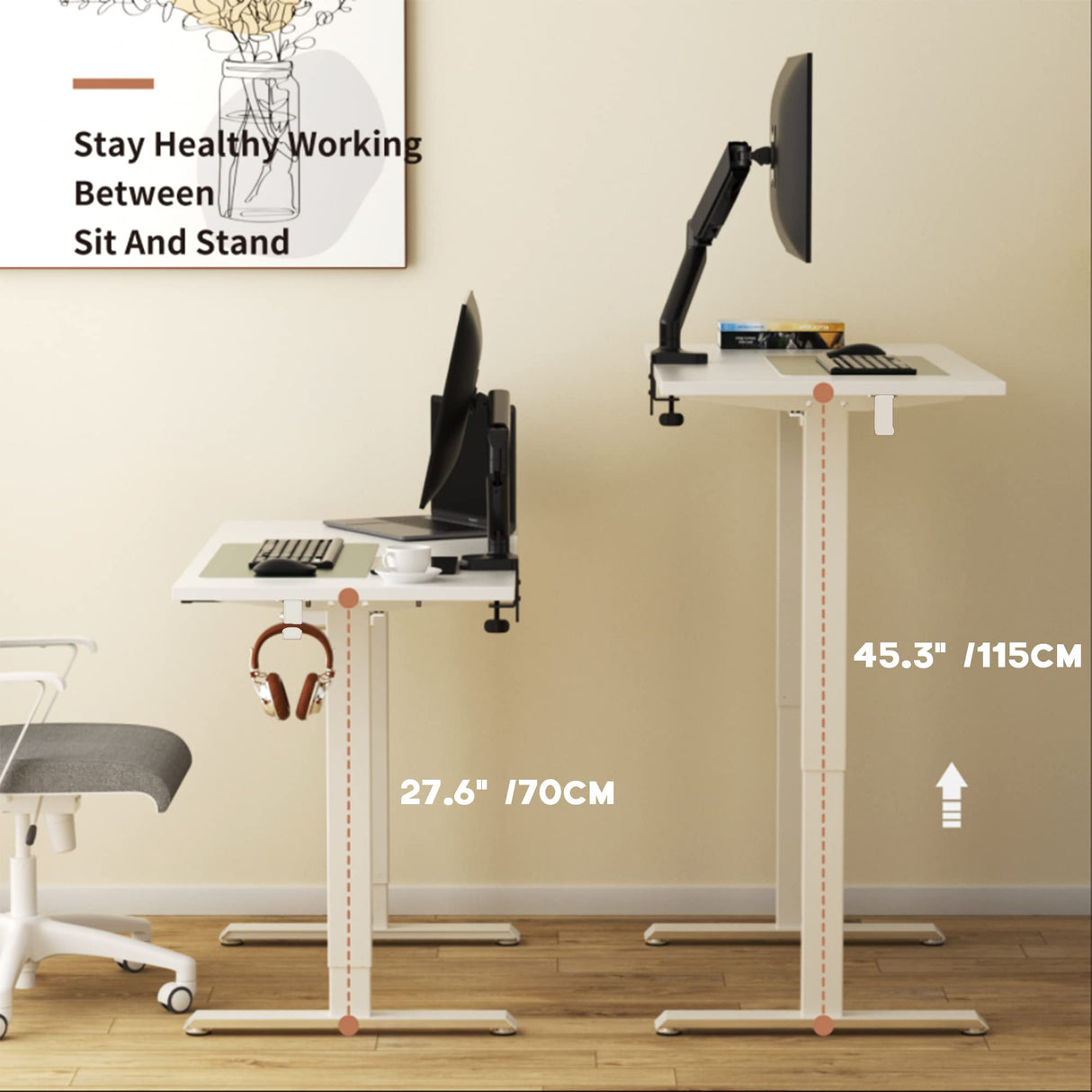 Ergonomic Standing Desk 28"-45" Height Adjustable Electric Sit Stand Desks with Smart Memory Lifting Base Sturdy Motor Computer Workstation for Home, Office, Gaming, Study(White Top White Legs)