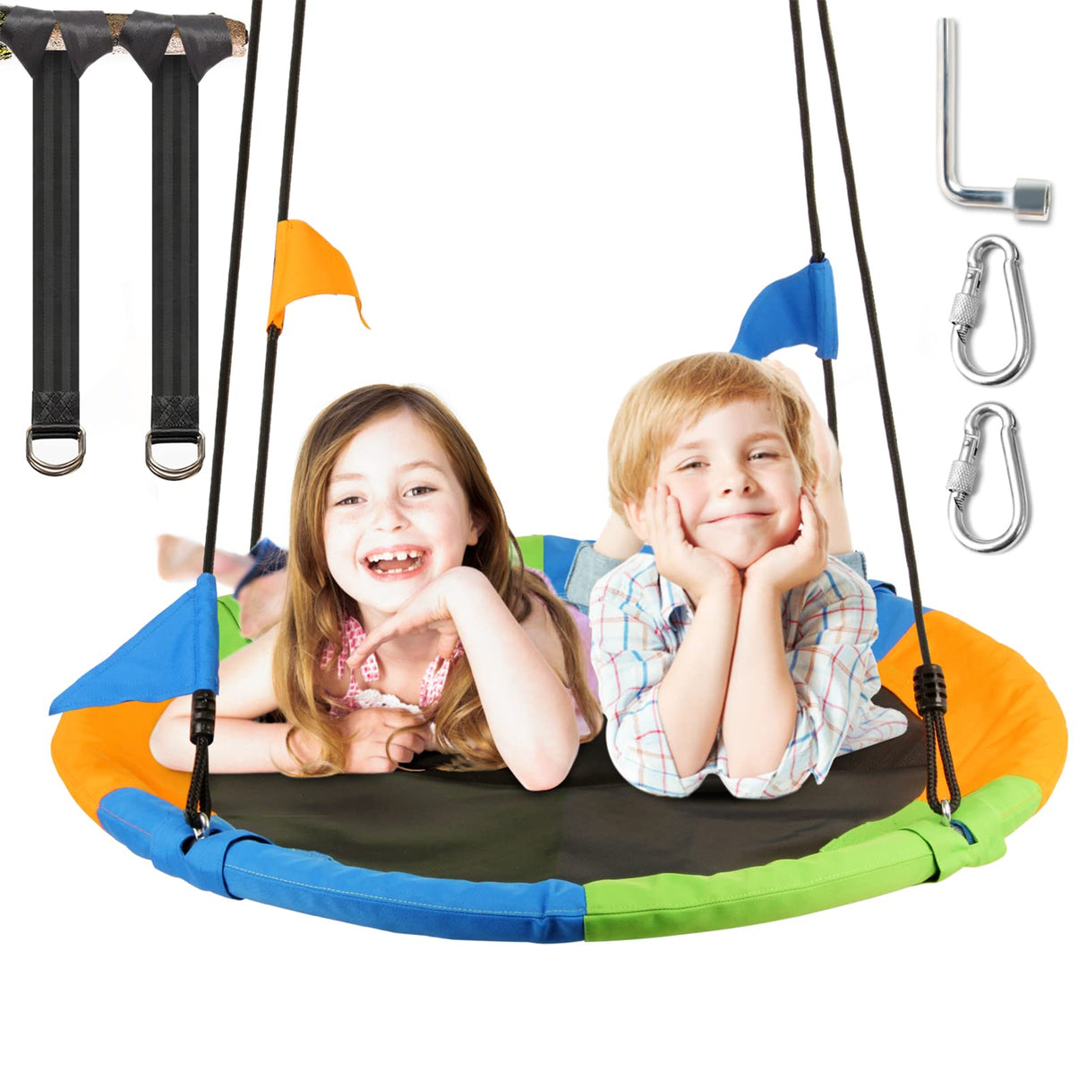 100cm/40" Saucer Tree Swing for Kids with Adjustable Hanging Ropes, Children Waterproof Round Flying Super Spinner Swing, Safe Playing Indoor Outdoor Backyard Garden, Max Load 300kg/660lb