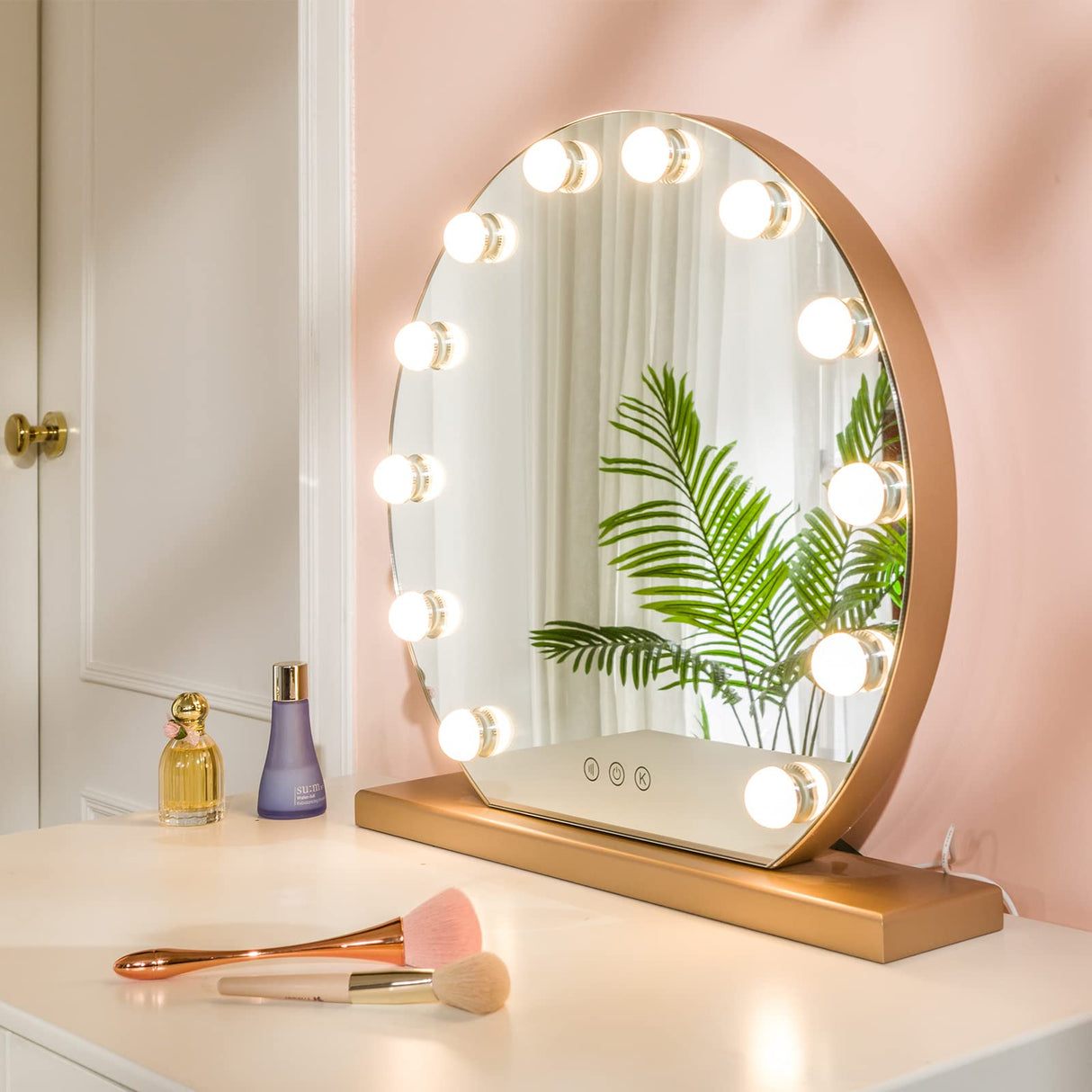 Vanity Mirror with 12 LED Lights, 20 Inch Hollywood Lighted Makeup Mirror for Dressing Room, Tabletop (Gold)