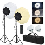 Softbox Lighting Kit 20"x28"/50x70cm Soft Box Professional Photography 2x 85W 3200K-5600K Dimmable LED Continuous Light Studio Equipment with E27 Socket, Remote Control and Carry Bag for Portrait Product Fashion Shooting