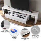 TV Unit Entertainment LED, 200cm TV Cabinet Modern High Gloss TV Unit with 2 Drawers for Bedroom Living Room Home Furniture (White)