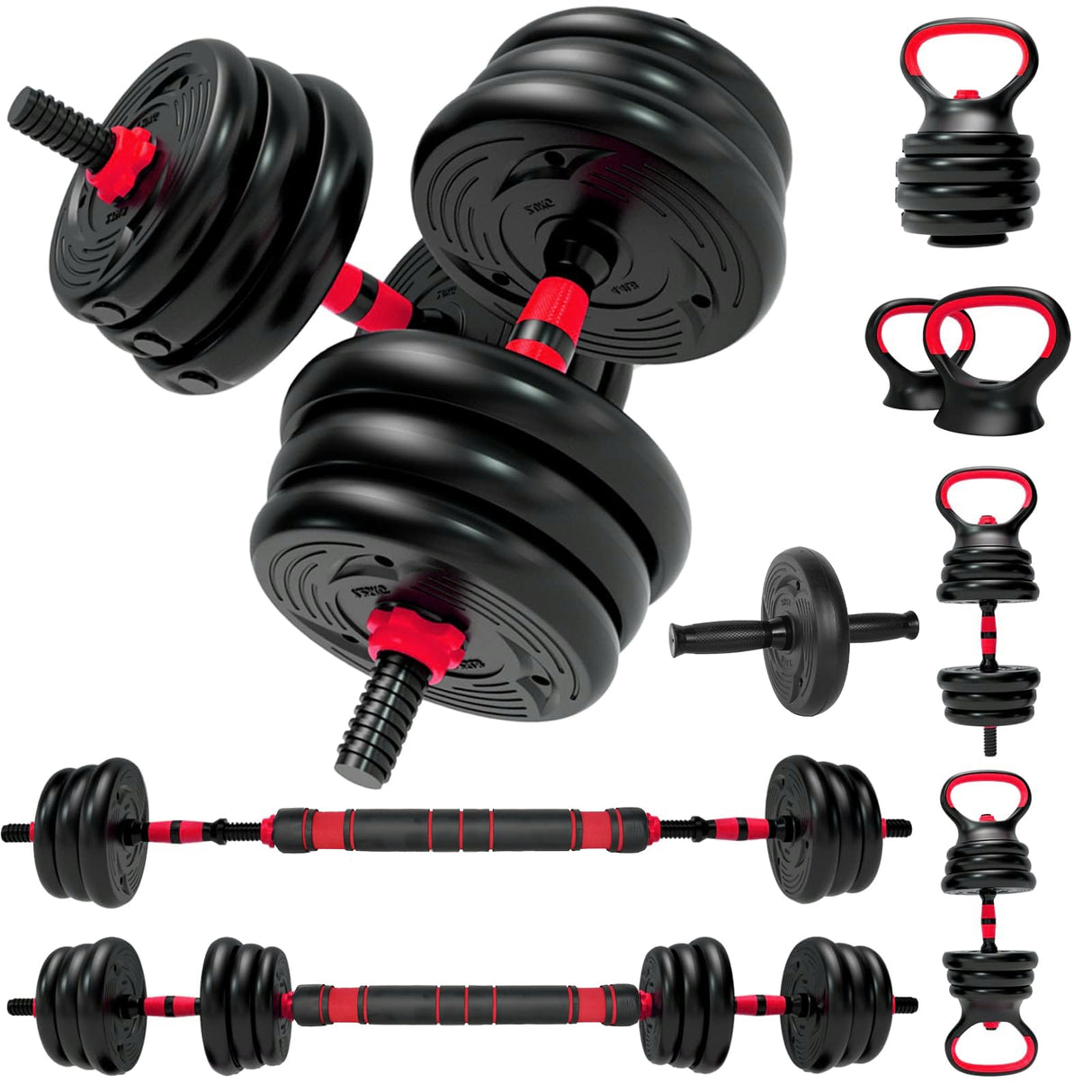 (8 in 1-20kg) Li Fitness Adjustable Dumbbells Weights Set, Weight Set Used As Dumbbell, Two-Handle Kettlebell, Macebell, Push Up Stand, Barbell, Kettlebell, Roller Wheel for Home Gym Training