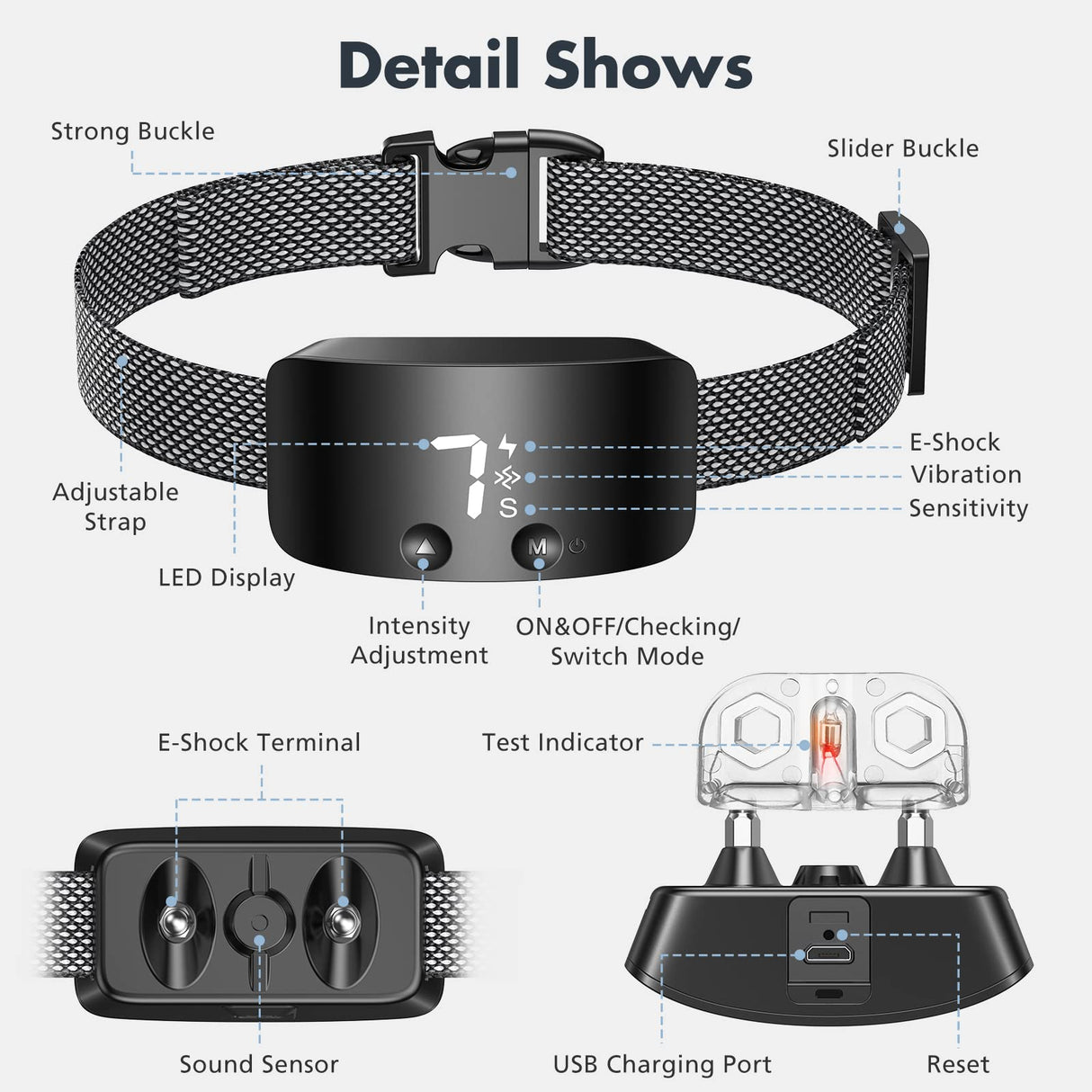 Bark Collar for Dogs,Rechargeable Anti Barking Training Collar with 7 Adjustable Sensitivity and Intensity Beep Vibration for Small Medium Large Dogs (Black)