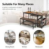 3 PCS Dining Table Set for 4, Dining Table & 2 Benches with Glass Holder, Wine Rack, Storage Shelf, Breakfast Nook Table, Space-Saving Table Set for Restaurant Coffee Shop Kitchen Dining Room