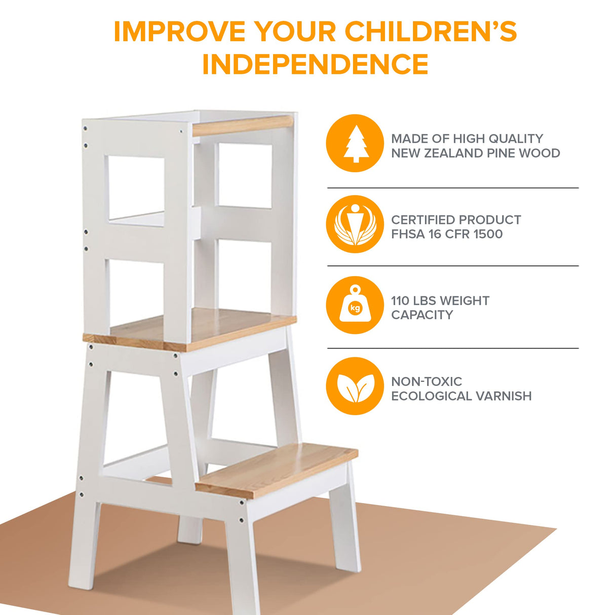 Kitchen Helper Tower Stable and Safe Smart Design - Multi-use Step Stool