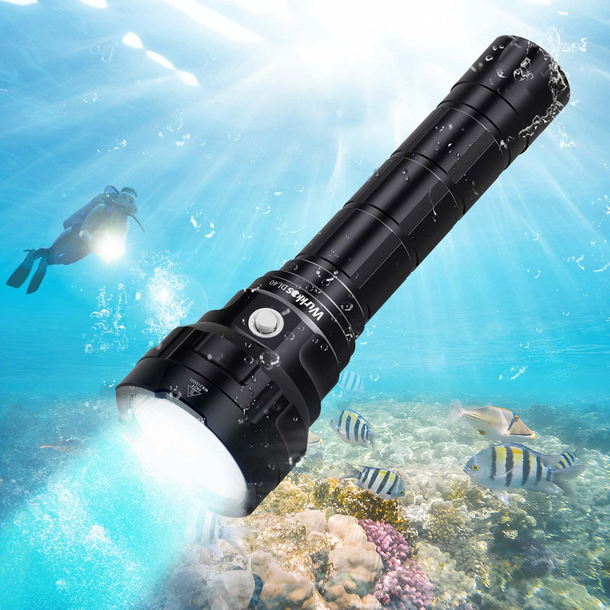 DL40 Diving Torch, Bright Max 5000 Lumen Scuba Dive Torch with 4 LH351D, IPX8 Waterproof Submarine Flashlight Underwater 492ft, High 90CRI Rechargeable Dive Torch for Depth Cave