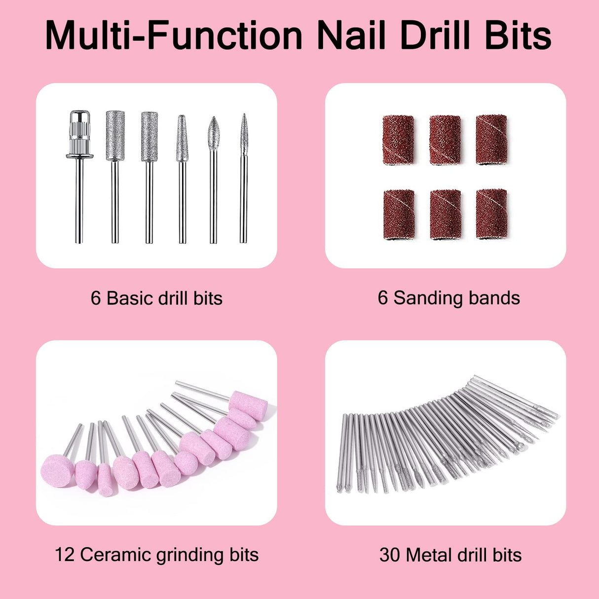 Electric Nail Drill Kit, 48Pcs USB Portable Electric Nail Drill Machine, Electric Nail File for Acrylic, Gel Nails, Manicure Pedicure Tools with 48 Drill Bits and Sanding Bands