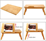 Laptop Desk Newvante Table Adjustable 100% Bamboo Foldable Breakfast Serving Bed Tray w' Tilting Top Drawer