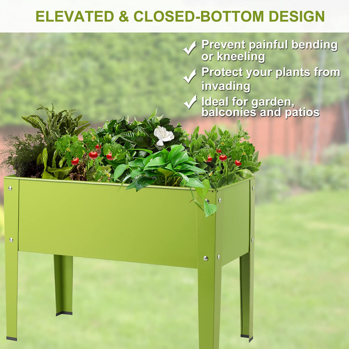 Raised Garden Bed, Elevated Planter Box W/Legs, Metal Standing Garden Stand for Backyard & Patio, Indoor & Outdoor Grow Container for Vegetables, Flowers, Herbs (61 x 31 x 45 cm (L x W x H))