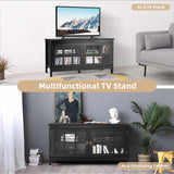 Modern Glass Door Cabinet, Wooden Storage Cabinet with Adjustable Shelf and Cable Management, Media Entertainment Center, Console Table for Living Room Bedroom, 114 x 48cm (Black)