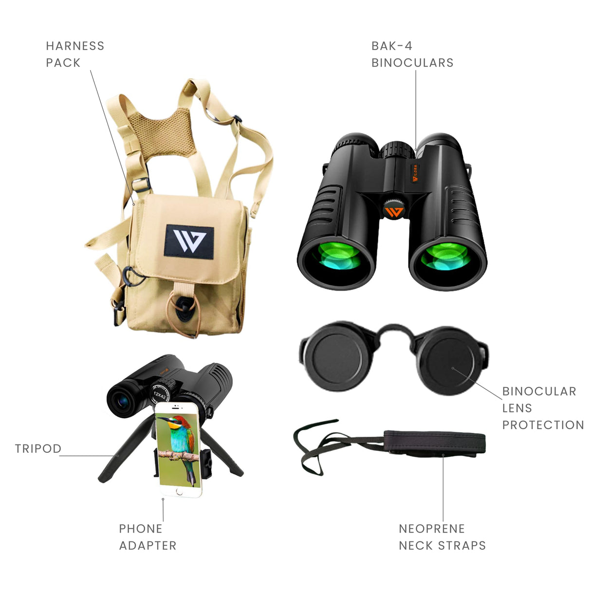 Binoculars Kit with Tripod, Cell Phone Adapter, and Premium Chest Pack - Compact Set | Hunting Binoculars | Travel Binoculars | Waterproof Binoculars | Bird Watching Binoculars |