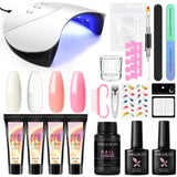 Poly Extension Gel Kit with 36W LED U V Nail Lamp Set 4 Colors Poly Nail Gel with Nail Slip Solution Base Top Coat and Manicure Tools for Nail Design