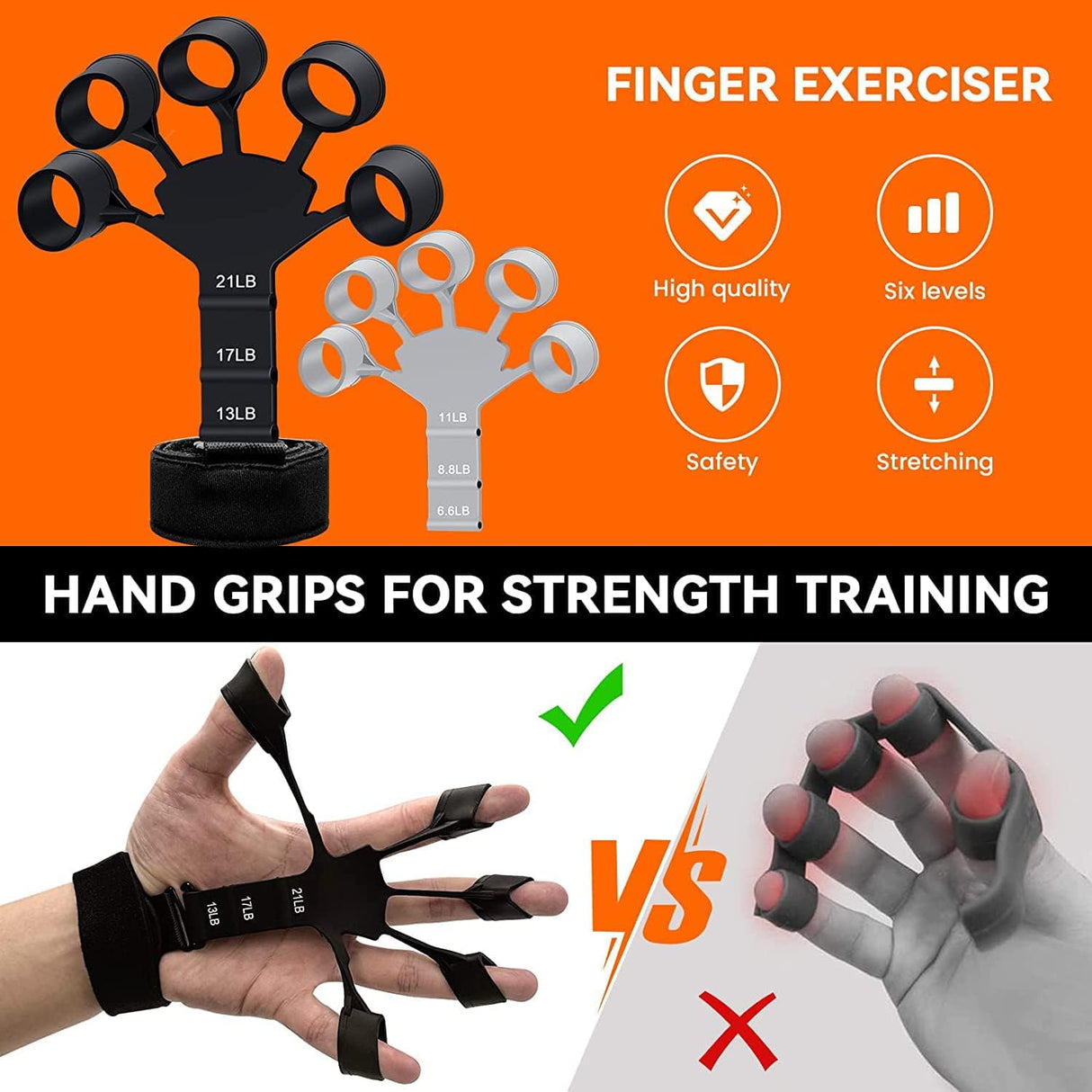 Finger And Hand Exerciser, Grip Strength Trai-ne,Hand Grip Strengthener,Hand Exercisers for Strength,Finger Exerciser & Hand Strengthener,Extension Exerciser Gripper Band for Wrist Training 2PCS