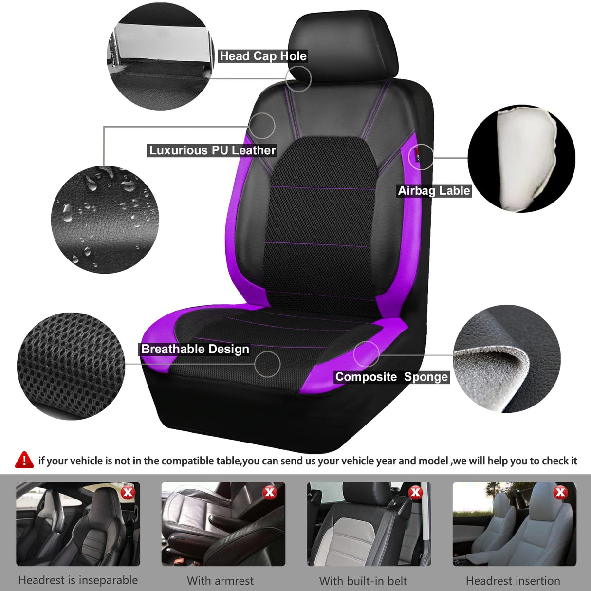 Universal Leather car seat Covers Sport fits Most Cars, SUVs, Trucks, and Vans (Full Set)