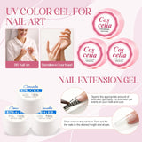 Gel Nail Starter Kit with LED U V Nail Lamp,6 Pcs Soak Off UV Color Gel Nail Polish White Pink Clear UV Acrylic Extension Gel Nail Set Base and Glossy Top Coat Matte Gel Nail Set Complete