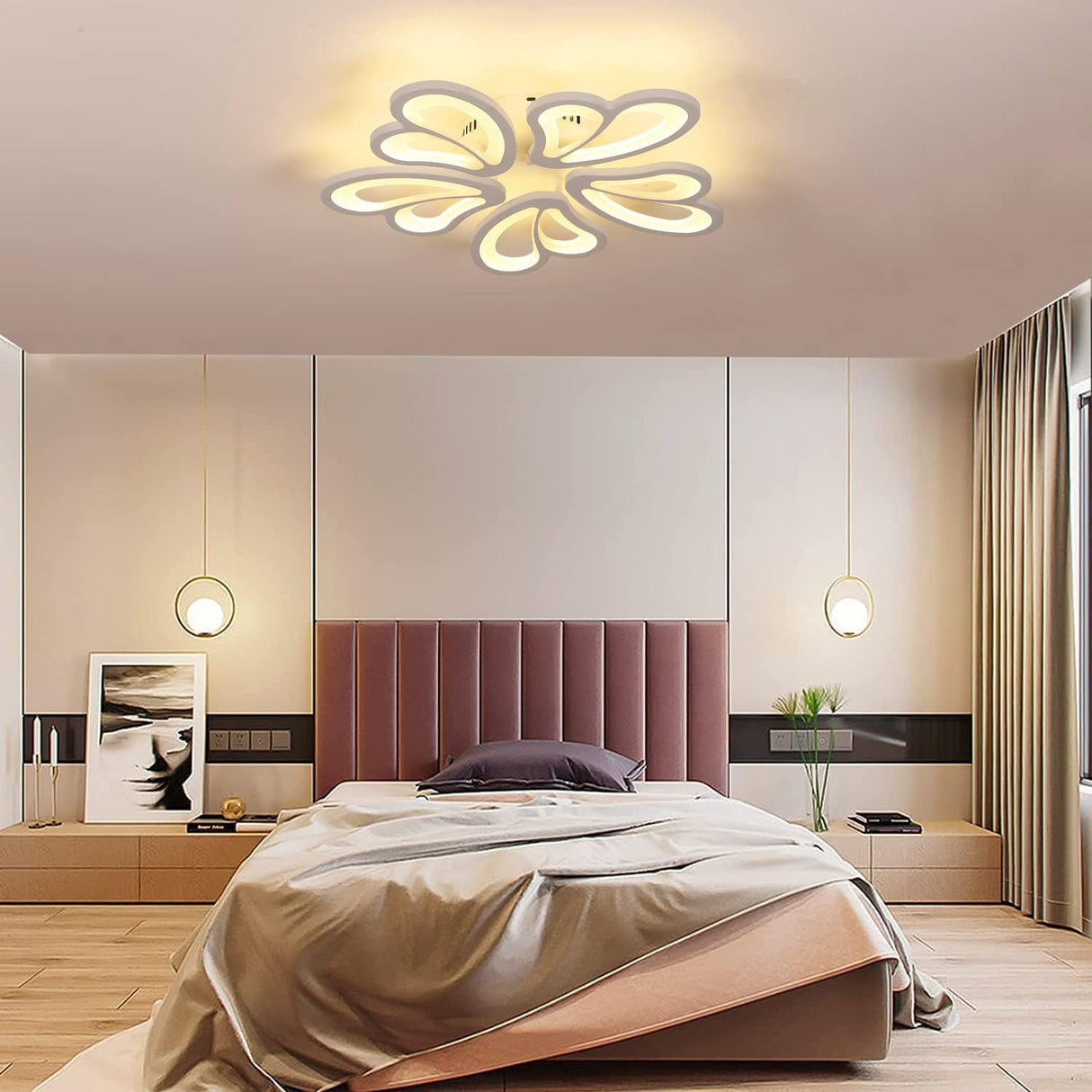 Modern LED Ceiling Light,Dimmable Acrylic Flush Mount Ceiling Lamp,5 Petals Metal Flower Shape Chandelier Lighting Fixture for Living Room Bedroom Kitchen Office Dining Room