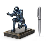 Knight Pen Holder Pen Stand Desk Organizers and Accessories Resin Pencil Holder as Gift with a Fancy Pen for Office and Home Desk Organizer (Blue)