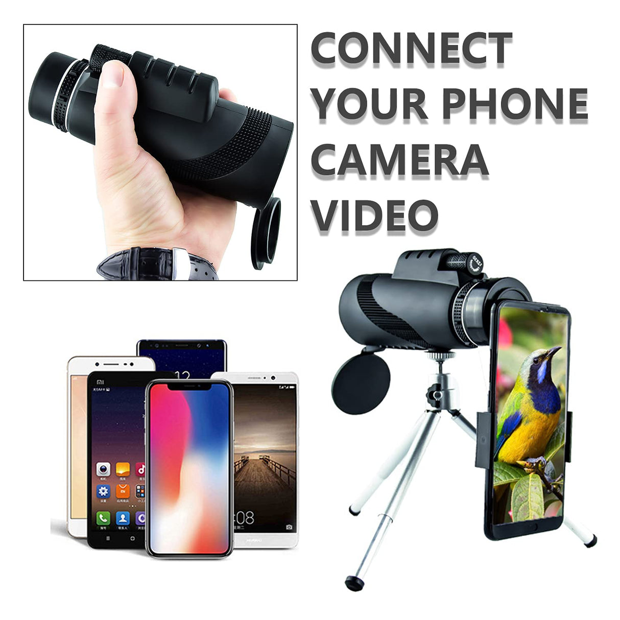 Monocular Telescope BAK4 Prism,40×60 HD,with Phone Adapter and Tripod,Use to Bird Watching,Scenery,Concert,Camping,Travel