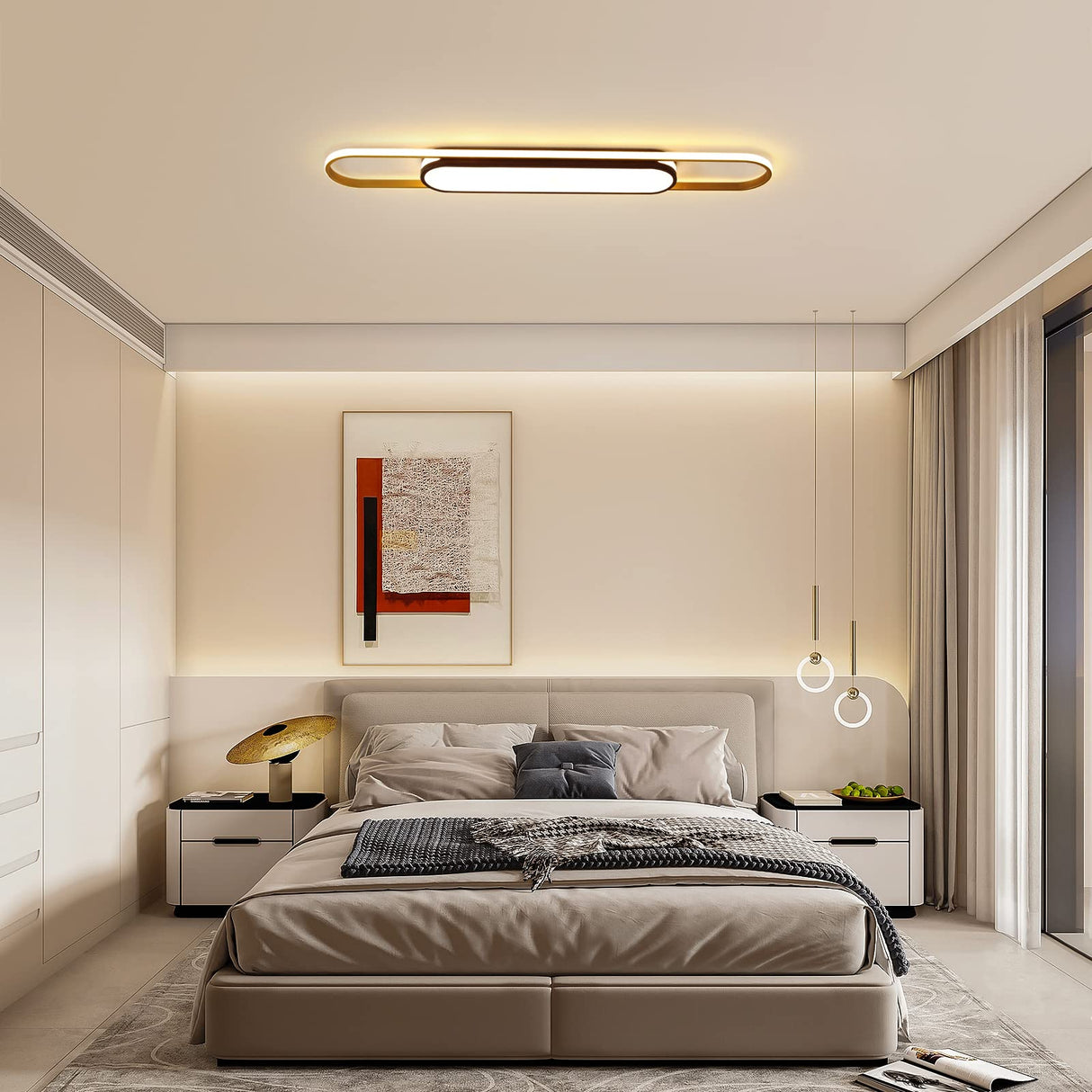 Linear Ceiling Light Modern LED Ceiling Lamp Dimmable Acrylic Ceiling Lighting Fixture with Remote Control for Kitchen Dining Room Cloakroom Hallway(48W/110CM L)