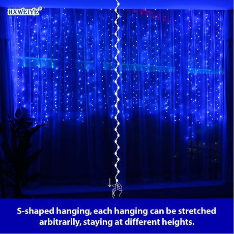 Upgrade Curtain Fairy Lights 300LED with Rotating Clips & 15 Hooks Blue 9.8x9.8Ft Led String Light, Timer & 8 Modes USB Plug-in DIY Decorative Light for Bedroom Indoor Outdoor Wedding Decor