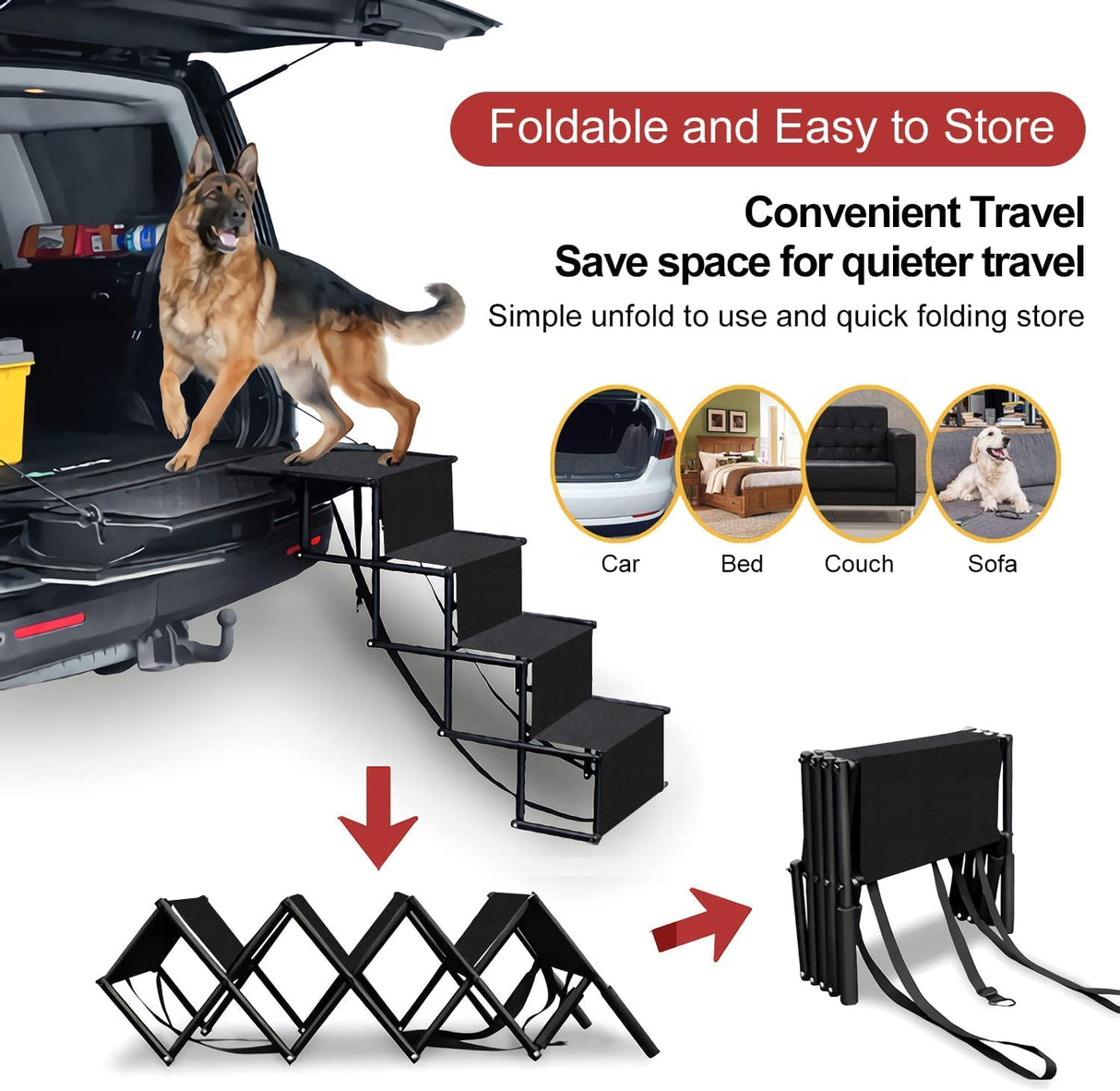 Extra Wide Dog Car Ramp for Large Dogs,Support up to 176 lbs, Portable Aluminum Foldable Pet Ramp with Non-Slip Surface, Pet Ramp Help Your Dog Easy Get in & Out of SUV,High Beds &