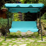 Costway 3-Seat Outdoor Patio Swing Chair, Garden Porch Swing with Adjustable Canopy and Rustproof Steel Frame, Swing Glider for Backyard, Balcony and Poolside(Blue)