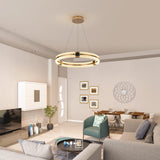 Modern LED Chandelier 48W Round Ring Pendant Lighting with Acrylic in Crystal Shape Dimmable Remote Control Adjustable Circular Ceiling Light Fixture for Dining Living Room, Plating Gold