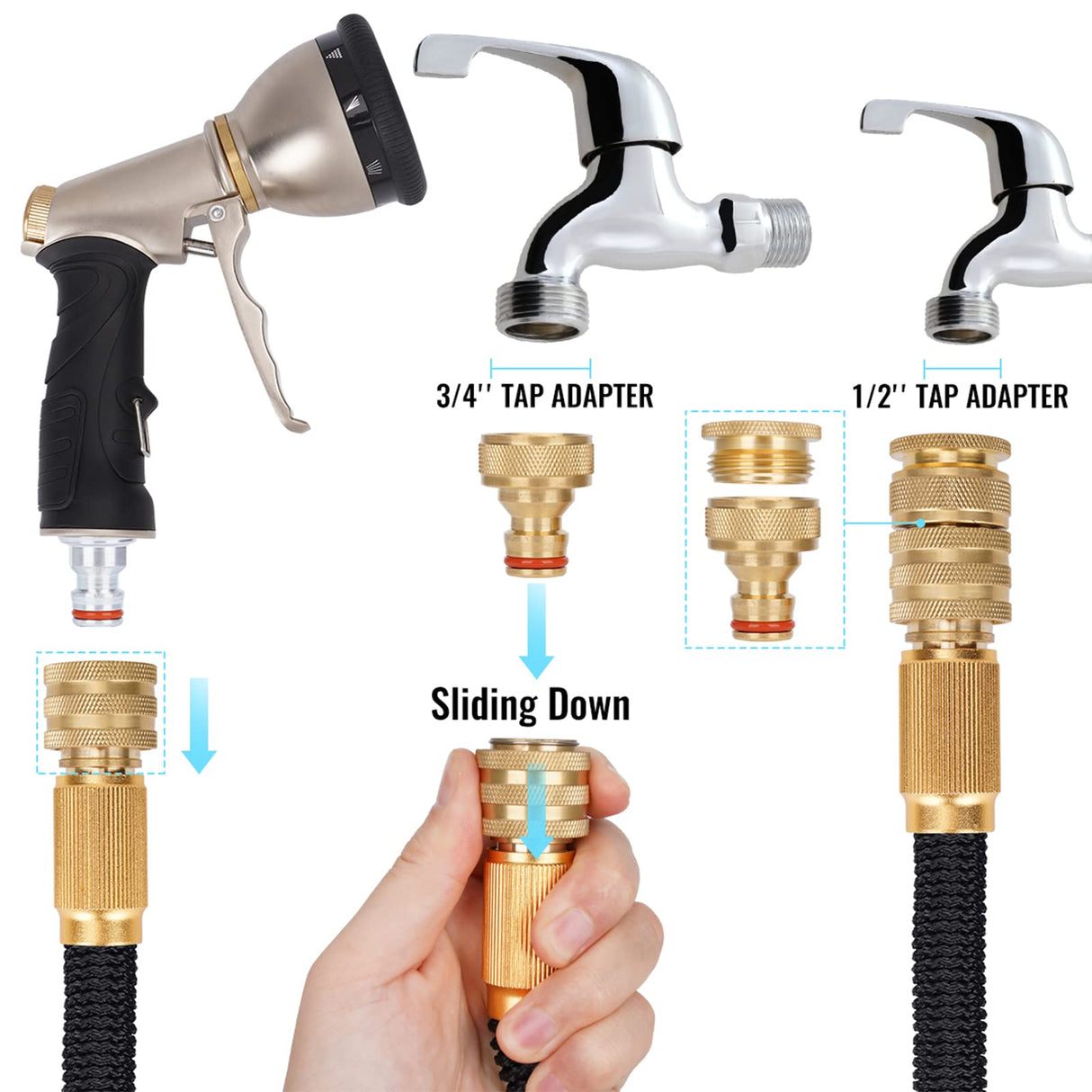 Garden Hose Expandable, Leakproof Lightweight, Retractable Collapsible Water Hose with 9 Function Zinc Spray Hose Nozzle, 3/4 Extra-Strong Solid Brass Connectors, Easy Storage Kink Free Flexible Gardening Pipe, Superior Strength 3750D, 13-Layers Latex (25